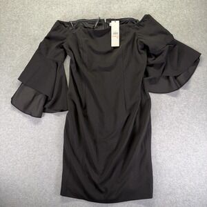 Calvin Klein Dress Womens 12 Black Off Shoulder Bell Sleeve Sheath Cocktail